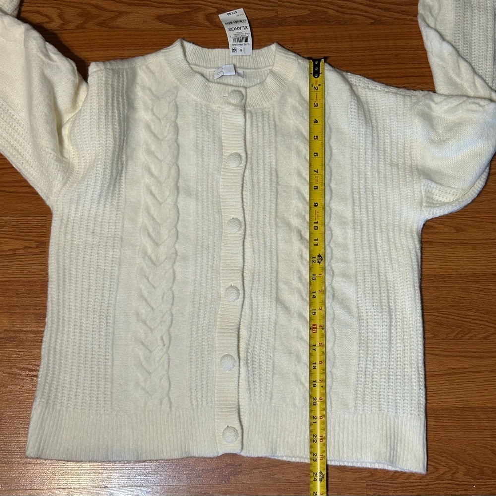 Charter Club Cable Knit Cardigan Sweater Cream White Ivory Womens XL Classic NEW - Picture 10 of 10